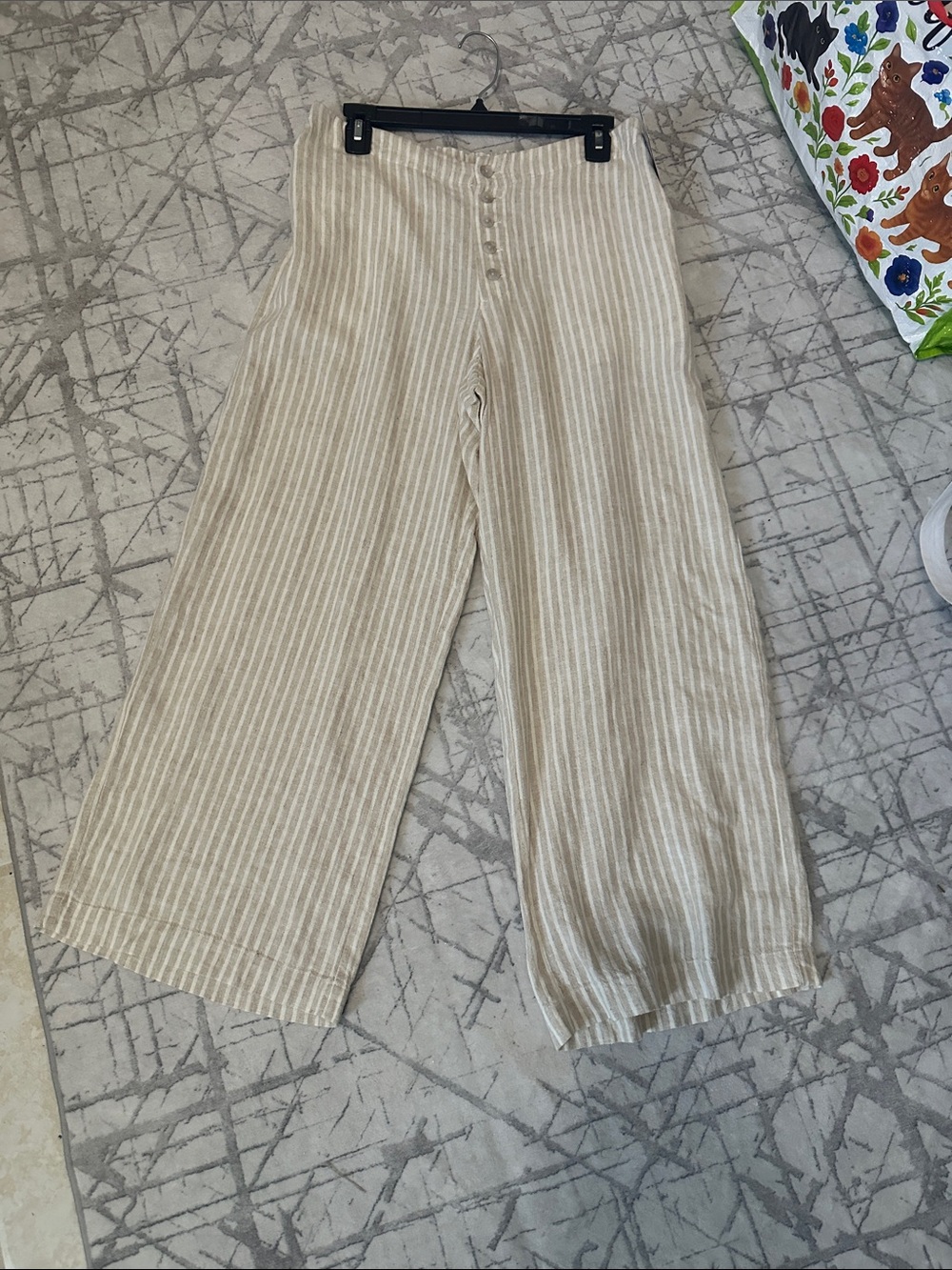 Light Beige Striped Wide-Leg Linen Pants Sz M NWT